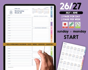 2026 2027 Digital Vertical Daily Planner | 247 hours Business planner for GoodNotes and Notability | Mid Year Plan