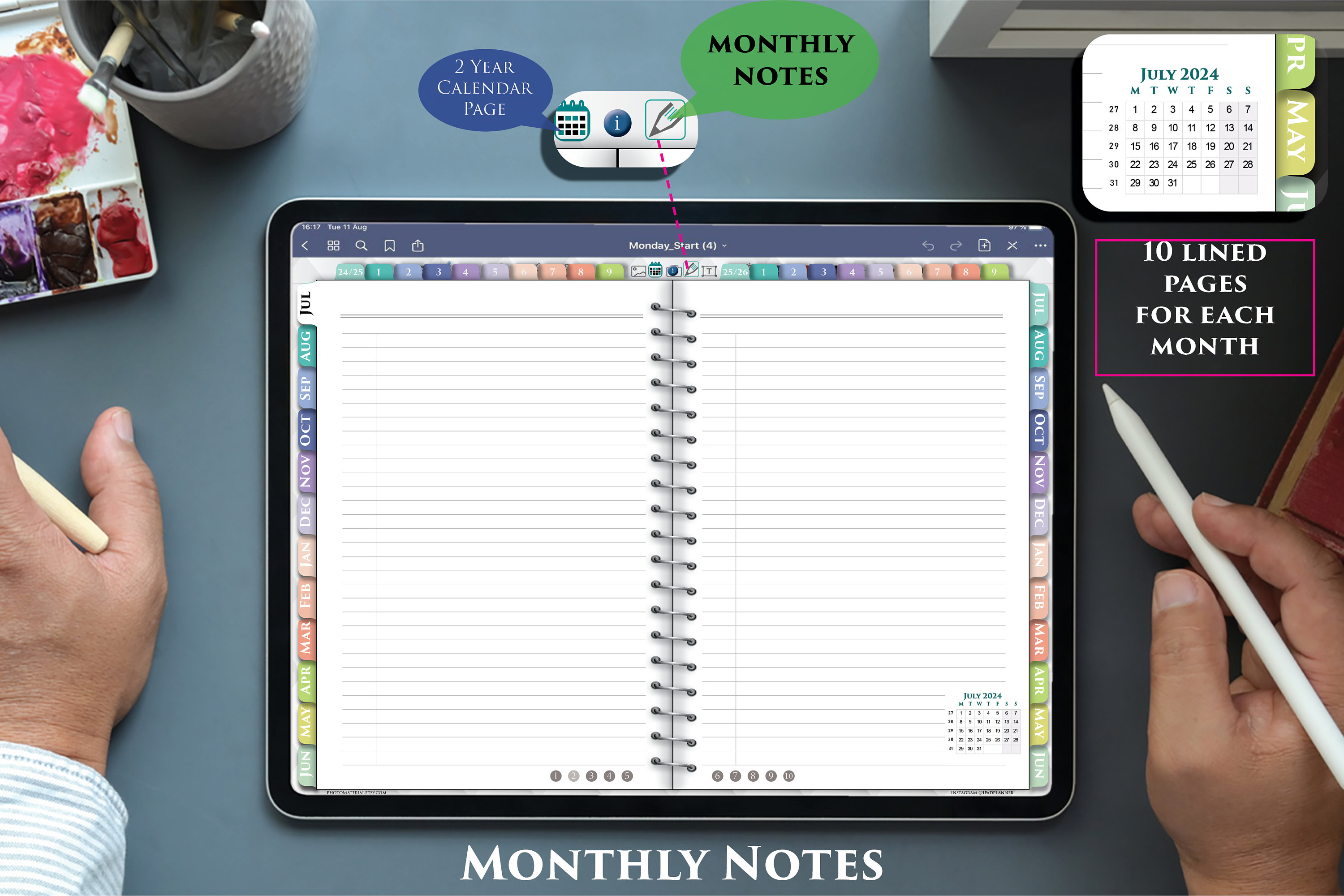 Digital Weekly Planner 2024 2025 Goodnotes iPad Pro Vertical Tablet