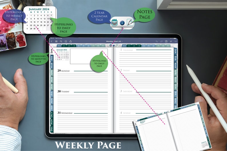 2024 Interactive iPad Planner with Daily Notes Pages Day on 2 pages PDF plan for 2024-2025 image 4