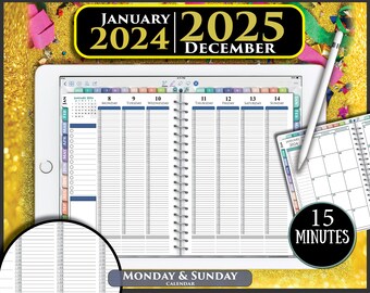 Digital Weekly Planner 15 Minute Hourly for iPad 2024 2025