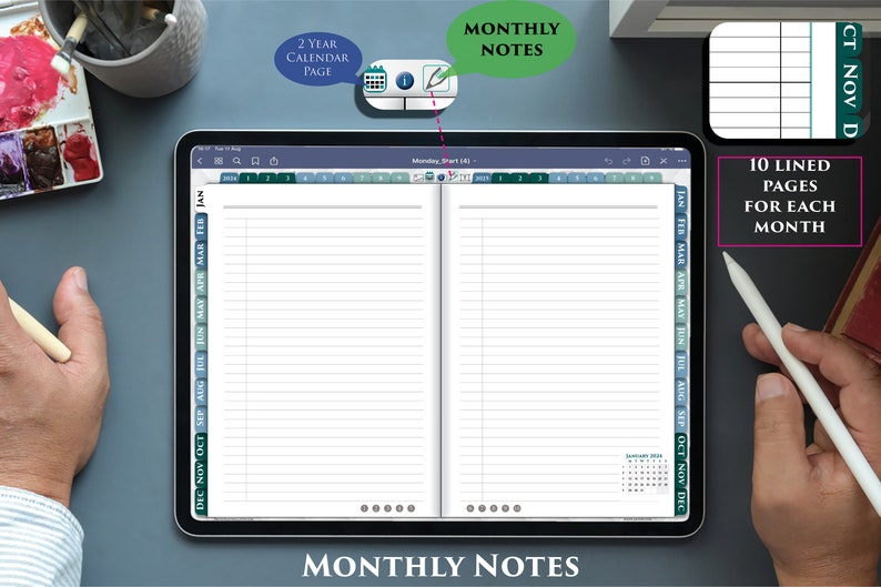 2024 Interactive iPad Planner with Daily Notes Pages Day on 2 pages PDF plan for 2024-2025 image 9