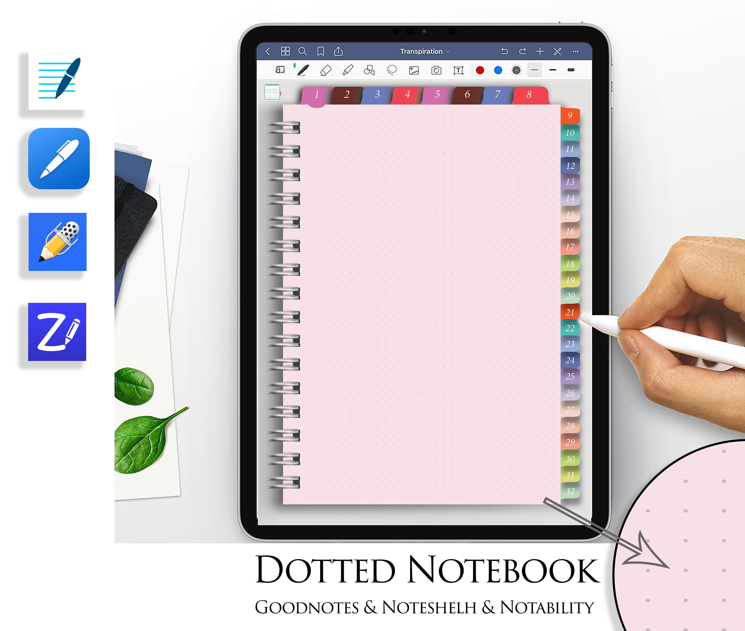 Pink Dotted Notebook Goodnotes Template Digital Journal Etsy