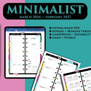 Digital Simple Vertical Planner | 2026 2027 year calendar