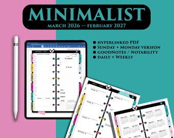 Digitaler, einfacher vertikaler Planer | Jahreskalender 2026/2027