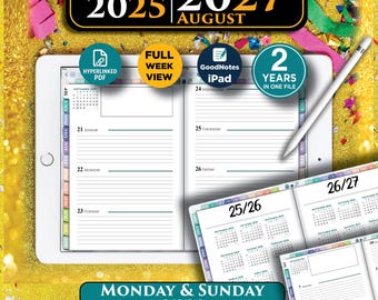 Digital PDF Weekly Planner for iPad Pro Air Mini 2025 to 2026 | Horizontal planner