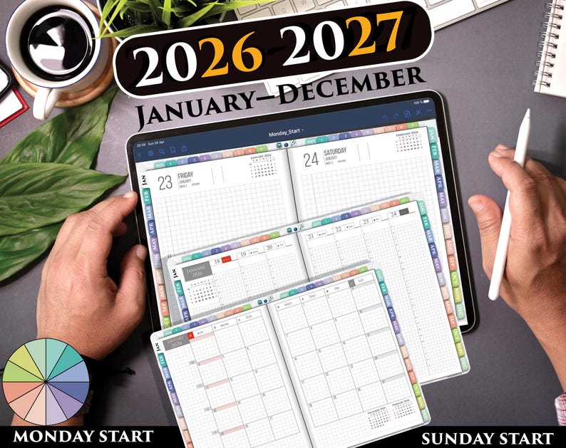 2 Year Digital Daily Planner for 2026 2027 iPad planning | Rainbow Hobonachi planner