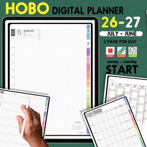 Agenda digitale Hobonachi 2026-2027 per iPad / Griglia verticale giornaliera e settimanale / Compatibile con GoodNotes e Notability