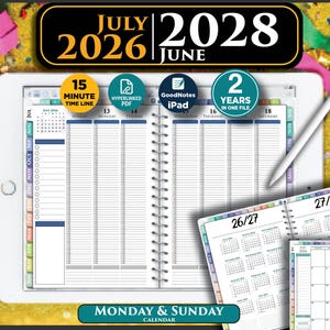Cyfrowy planer tygodniowy 15-minutowy co godzinę na iPada 2026-2028