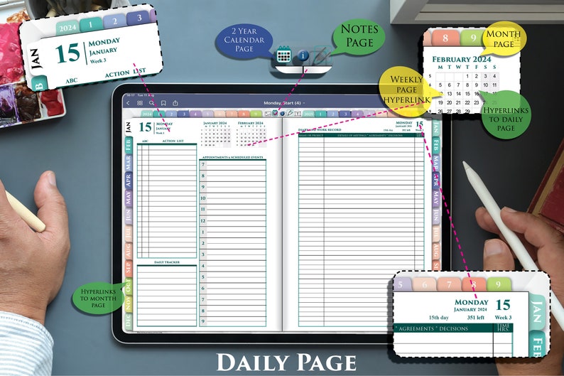 2024 2025 Digital iPad Notes Planner Daily Notebook Personal organizer for Goodnotes, Notability image 4