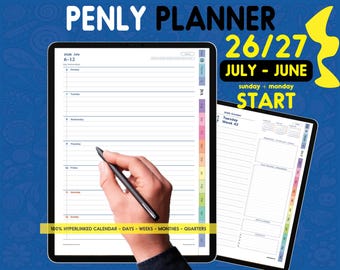 2026 2027 Penly Digital Planner & Android, Daily Weekly Layout | Mid Year