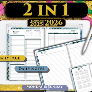 Digital Daily Planner | Simple GoodNotes Planner Template | iPad Daily Planner for 2025 2026 | Horizontal digital planner | Daily and Weekly