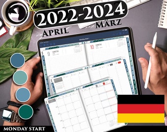 2022 2024 Deutschland Digitaler Tagesplaner, Wöchentliche, Monatliche Planung Deutschland