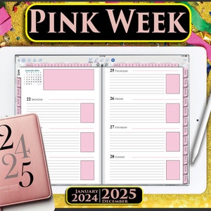 Pink Digital Weekly Girl Planner Goodnotes 2024 2025  Calendar ipad tablet journal