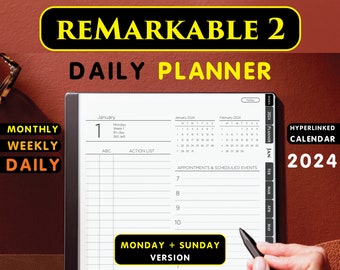 reMarkable 2 Daily Planner Digital  2024 Calendar Template