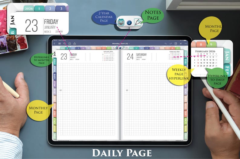 Hobonachi Style Digital Planner PDF – Minimal Grid Planner for Daily Planning & Journaling | 2026 2027 image 5