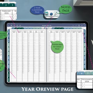 2024 Interactive iPad Planner with Daily Notes Pages Day on 2 pages PDF plan for 2024-2025 image 3