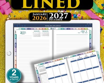 Einfacher digitaler Planer 2026-2027, tägliches Schreibjournal, iPad Planer für GoodNotes