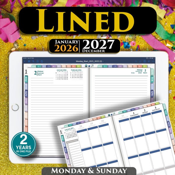 Simple Lined Digital Planner 2026-2027, Daily Writing Journal, iPad Planner for GoodNotes