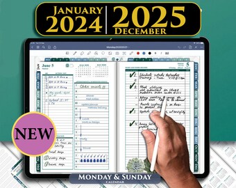 2024 2025 Digital GoodNotes Planner Daily Template  Franklin Professional iPad Business Day pages