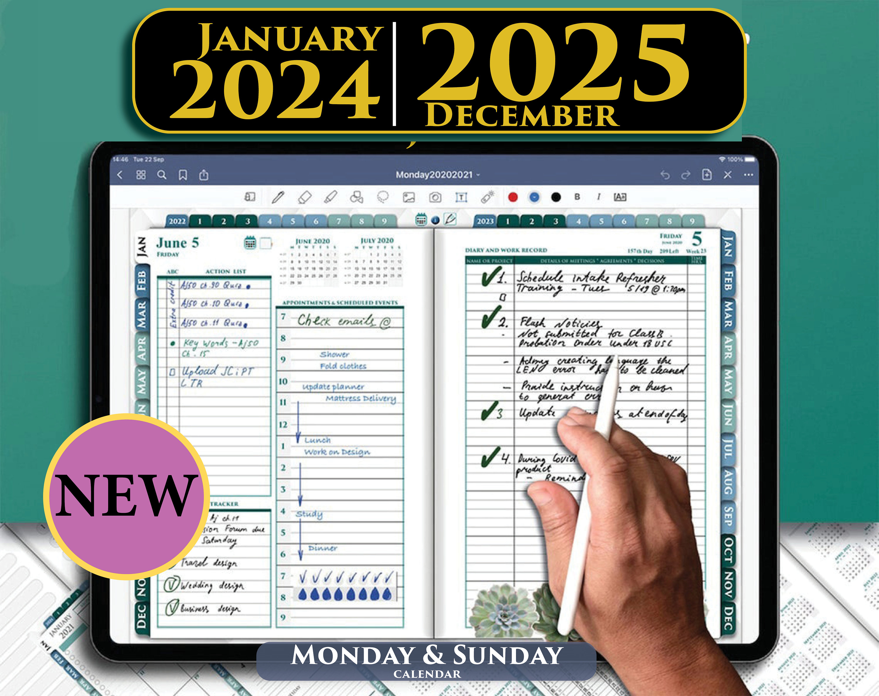 Agenda Semainier 24 Mois 2024-2025: Planificateur Journalier et Mensuel 2  Ans Janvier 2024 Décembre 2025 , Grand Agenda Organiseur 2 Ans , Format A4