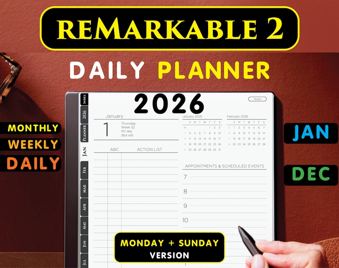 Digital Remarkable 2 Planner 2026 | Notebook Calendar Template | PDF - Etsy