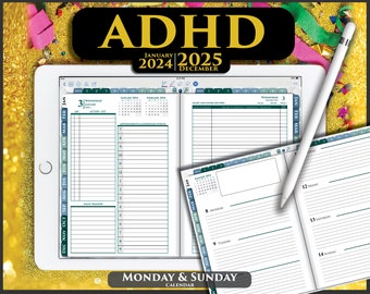 Digital ADHD Planner | Daily & Weekly | Hyperlinked dates