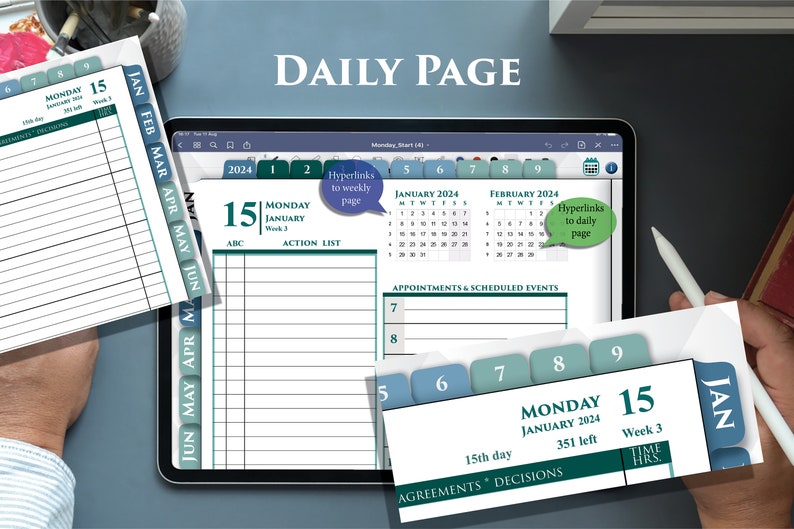 Digital GoodNotes Planner Daily Template 2024 2025 Franklin Professional iPad Business Day pages image 7