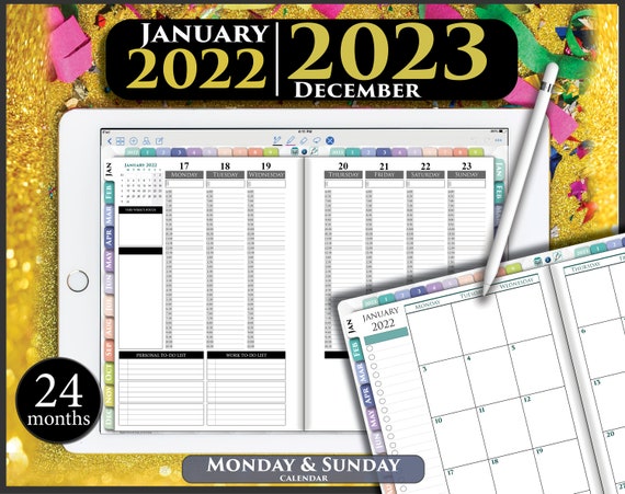 Calendrier 2023 Interactif 2022 2023 Goodnotes Planner Digital Hourly Weekly Schedule | Etsy