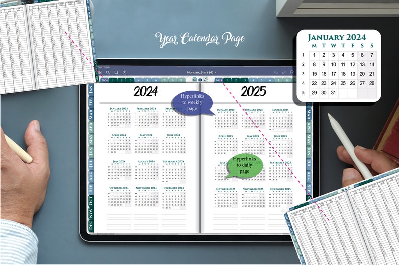 2024 Interactive iPad Planner with Daily Notes Pages Day on 2 pages PDF plan for 2024-2025 image 7