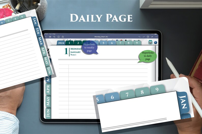 2024 Interactive iPad Planner with Daily Notes Pages Day on 2 pages PDF plan for 2024-2025 image 8