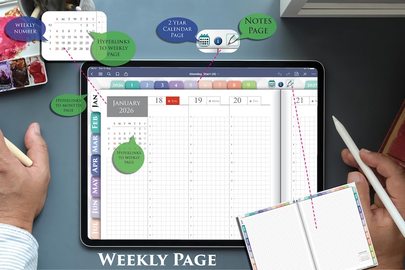 Hobonachi Style Digital Planner PDF – Minimal Grid Planner for Daily Planning & Journaling | 2026 2027 image 9