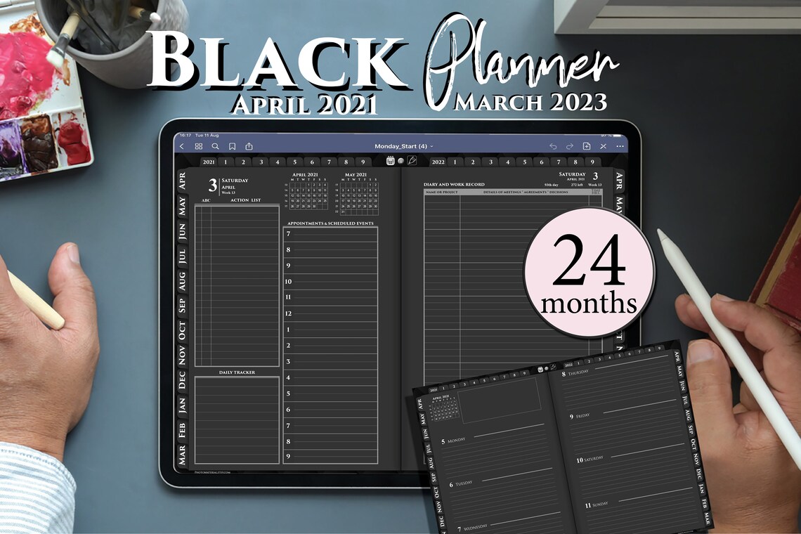 Digital Black Daily Planner iPad GoodNotes Dark Mode Etsy