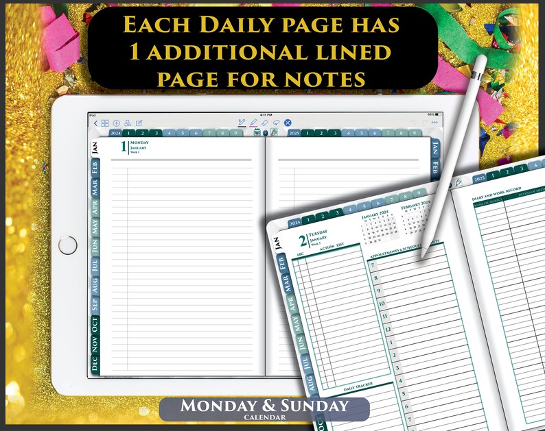 2024 Interactive iPad Planner with Daily Notes Pages Day on 2 pages PDF plan for 2024-2025 image 2