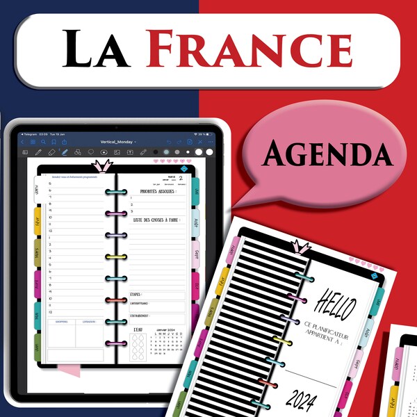 Digital Agenda 2024 France Agenda journalier et hebdomadaire | GoodNotes et Notability|