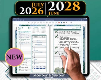 2026-2027 Digitaler Tagesplaner: GoodNotes iPad Franklin Template (Juli Start) (Digitaler Download)