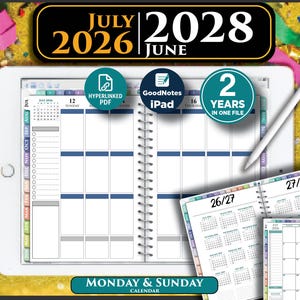 Agenda hebdomadaire numérique 2026-2028 | Suivi des repas et planificateur de bien-être