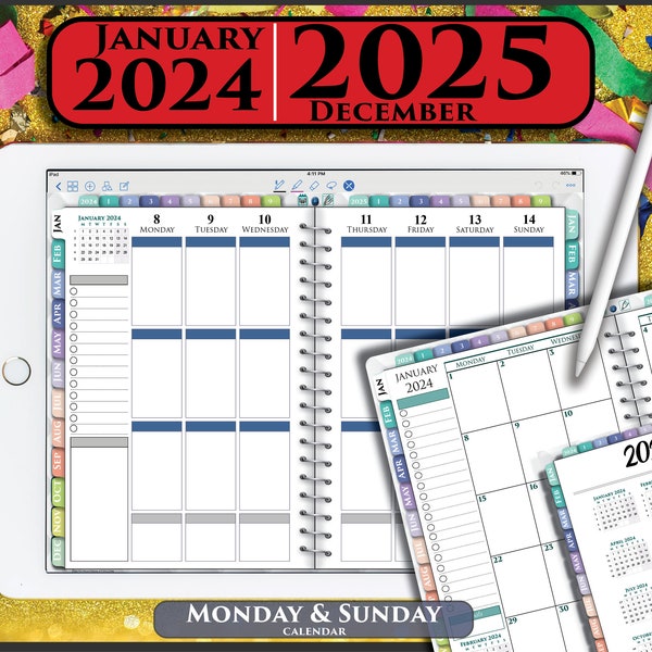 Digital Happy Planner 2024 2025 Weekly Organizer Erin Life Monthly planner iPad Calendar Notability Goodnotes