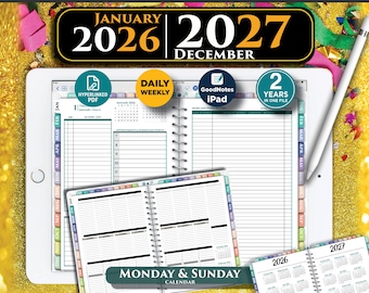 2026 2027 Digital Planner Pad: Daily & Weekly, iPad Compatible | ADHD PDF Download
