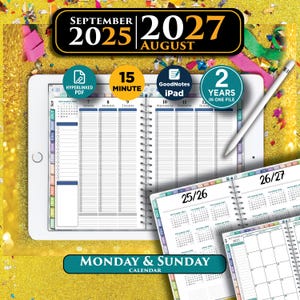 Digital Weekly Planner 15 Minute Hourly for iPad 2025 2027