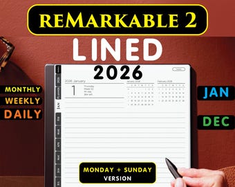 reMarkable 2 Simple Lined Notebook PDF – Minimal Digital Planner | 2026 year