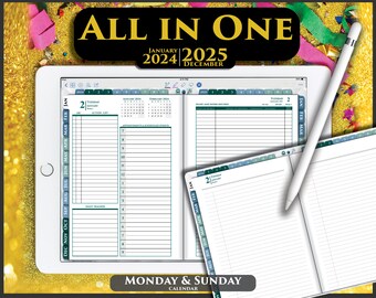 2024 Interactive iPad Planner with Daily Notes Pages | Day on 2 pages PDF plan for 2024-2025 |