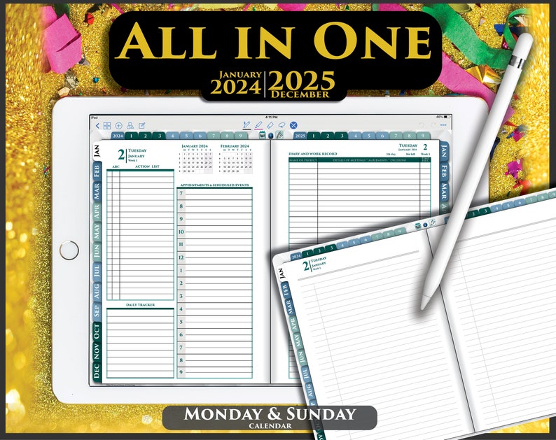 2024 Interactive iPad Planner with Daily Notes Pages - Digital Daily Planner PDF for 2024-2025 - Instant Download