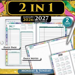 2026-2027 Digitaler Regenbogen Tagesplaner: 2 in 1 GoodNotes iPad Template (Digitaler Download)