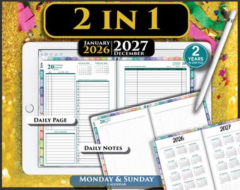 2026-2027 Digitaler Regenbogen Tagesplaner: 2 in 1 GoodNotes iPad Template (Digitaler Download)