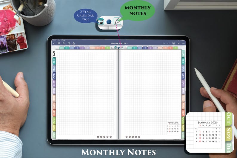 Hobonachi Style Digital Planner PDF – Minimal Grid Planner for Daily Planning & Journaling | 2026 2027 image 7