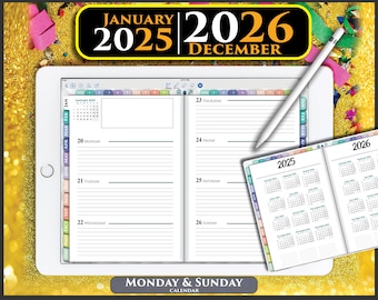 Digital PDF Weekly Planner for iPad Pro Air Mini 2025 to 2026 | Horizontal planner