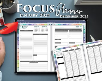 Digital Daily Focus Planner for 2024 2025 planning on GoodNotes and Notability