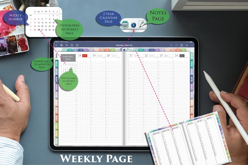 Hobonachi Style Digital Planner PDF – Minimal Grid Planner for Daily Planning & Journaling | 2026 2027 image 3