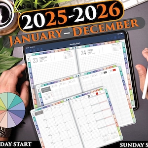 2025-2026 Digital Daily Planner: Checkered Design, Goodnotes, Notability (PDF)