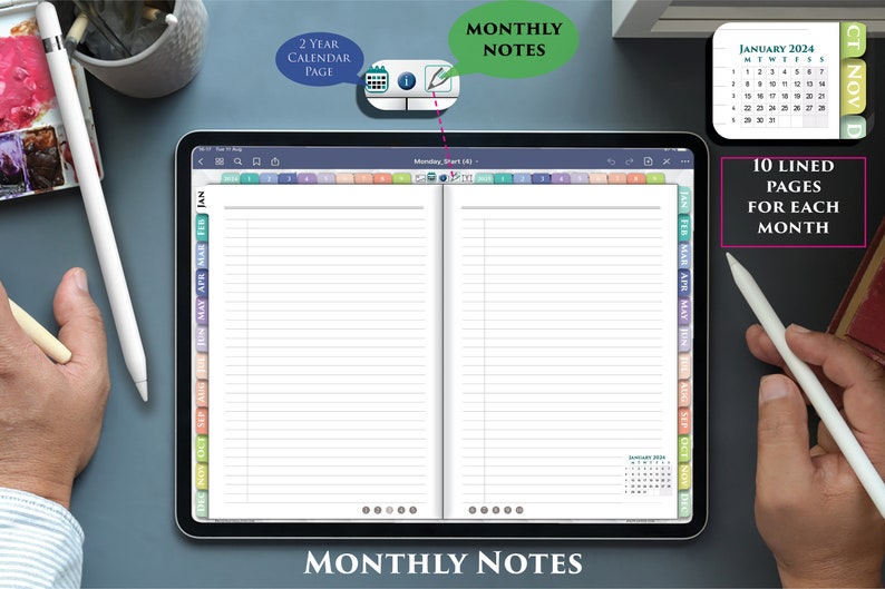 2024 2025 Digital iPad Notes Planner Daily Notebook Personal organizer for Goodnotes, Notability image 7